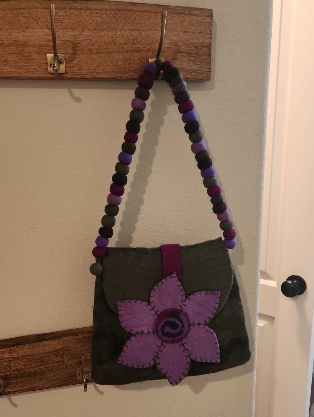 Handcrafted Purple Flower Felt Shoulder Bag